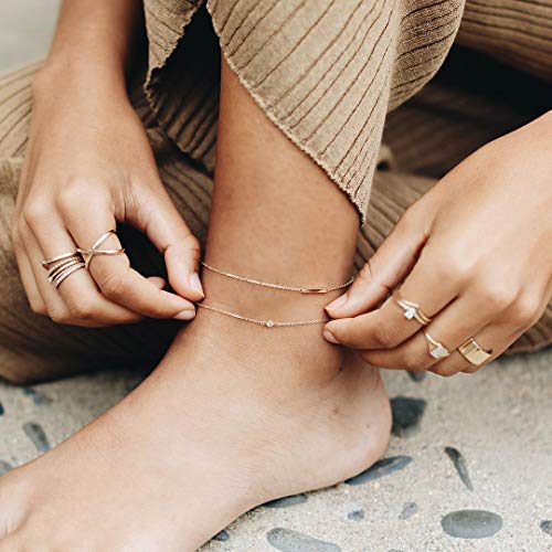 LOYATA Dainty Ankle Bracelet,14K Gold Plated Tiny Bead Anklet Dainty White Cubic Zirconia Cross Tassel Foot Chain Cute Lucky Moon Evil Eye Foot Jewelry Boho Anklets for Women - color: CZ Dot