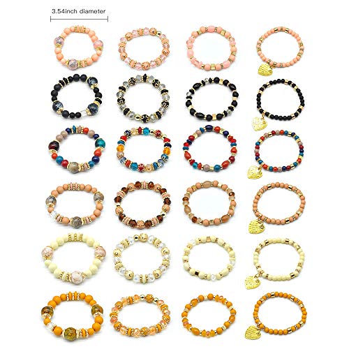 Bohemian Bracelet Sets for Women - 6 Sets Stackable Stretch Bracelets Multi-color Boho Jewelry for Women Hippie Bracelets Dainty Jewelry - color: Stackable bracelets with heart charm