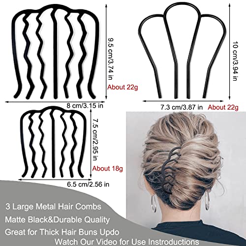 7 Pcs Metal Hair Side Combs Hair Fork Clip Teeth Hair Pin Stick for Updo Bun, U Shape Hair Combs for Vintage Hairstyle Hair Accessories, Thick&Fine Hair Combination - color: Thick&Fine Hair Combination