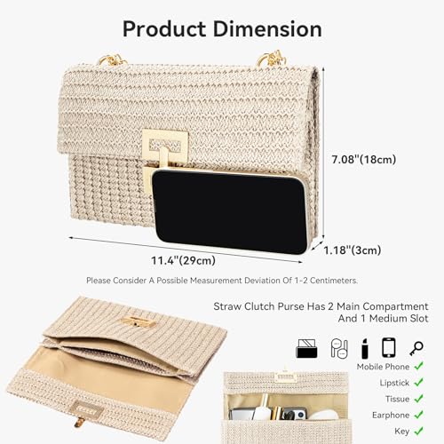 Gets Straw Clutch Purse for Women, Woven Beach Bag Summer Corssbody Purse Small Rattan Shoulder Bag for Travel | Hand-woven - color: Beige2