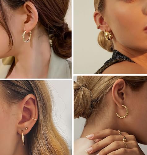 36 Pairs Gold Hoop Earrings Set for Women, Chunky Gold Earrings Multipack, Trendy Silver Hoop Earring Pack Jewelry - color: Style2-gold