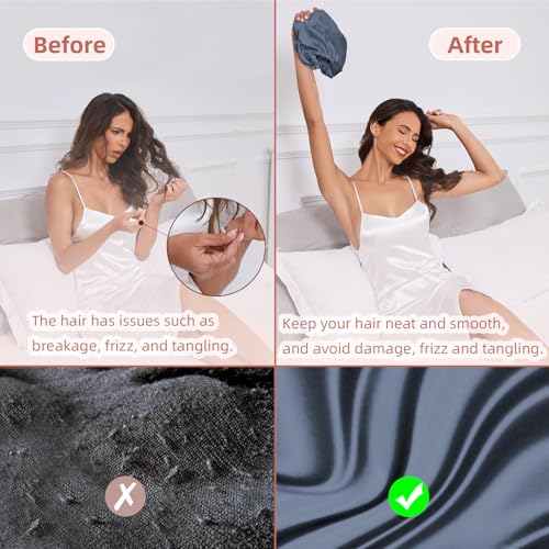 Adjustable Silk Satin Hair Bonnet for Sleeping Women, Double Layer, Silk Hair Wrap for Sleeping Women Men, Curly Natural Braid Straight Unisex - Slate Blue - color: Slate Blue