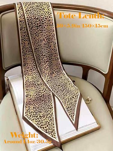 kcctoo 59" Mulberry Silk Like Head Scarf Women's Fashion Square Neck Satin Scarfs for Bag Hair Scarves Gift 59 * 5.9” - color: B006-brown Leopard Print