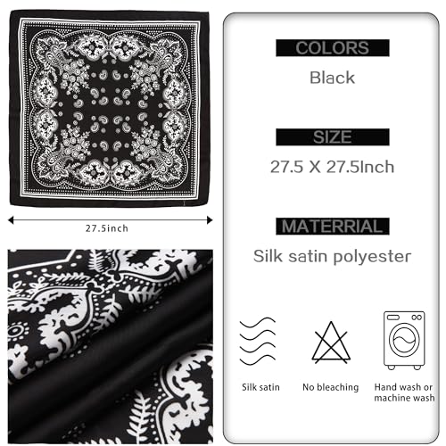 DOOBO Satin Head Scarf - 27.5 Inches Silk Bandana Hair Wrap Square Scarf for Women & Girls - color: Black