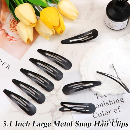 WILLBOND 30 Pieces 3.1 Inch Large Metal Snap Hair Clips Nonslip Barrettes Women Hair Accessories(Black) - color: Black, style: Minimalist