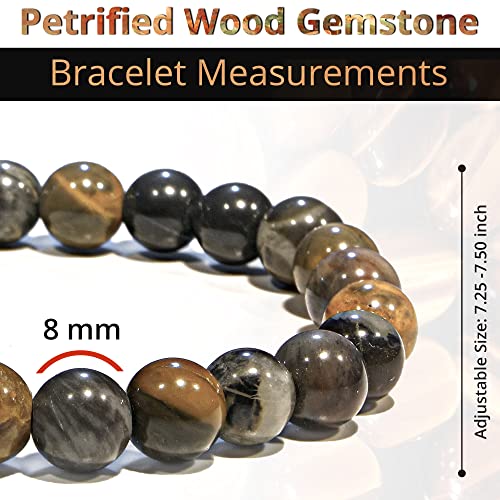 ANAYA AGATE Healing Crystal Bracelet for Women and Men – 8mm Round Beaded Bracelet for Men and Women – Unisex Stretchy Gemstone Bracelet for Healing and Protection - color: Petrified Wood