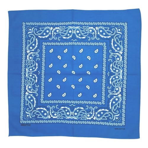 MDSTYLE 100% Cotton Bandana for Men & Women 22" x 22" Paisley Pattern Handkerchief Headband Scarf - color: Blue - 3 Pack