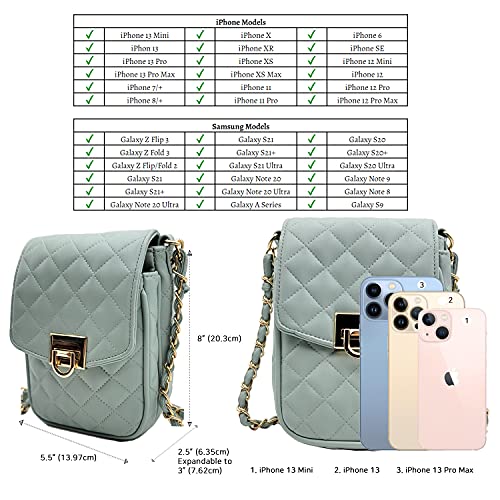 Phone Crossbody Bags for Women Small Vegan Leather Mini Shoulder Wallet Card Quilted Purse - color: A - Mint & Gold