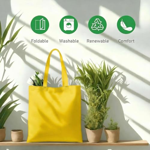 1 Pack Available Premium Canvas Reusable Tote Gift Bags,Made of Natural Canvas with Handle,Work,DIY,Shopping(Bright Yellow) - color: C9-bright Yellow 1 Pack