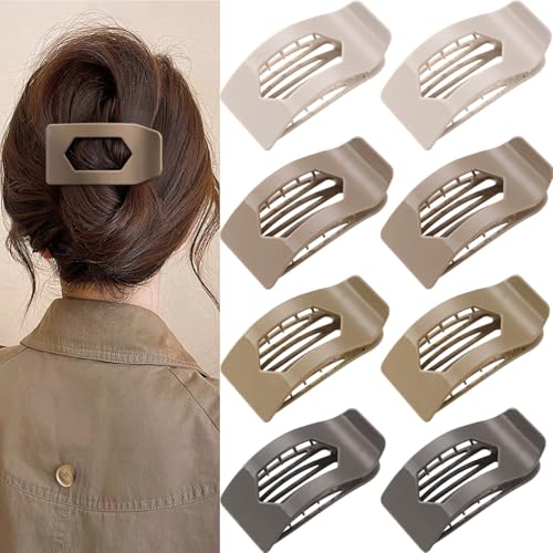 8 Pack Brown Flat Hair Clips for Women – Large Neutral Glossy No-Slip Rectangle Claw Clips for Thick & Thin Hair, Strong Hold Square Hair Accessories for Everyday Office or Coffee Look - color: Brown