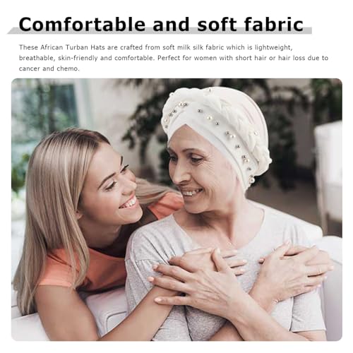 African Women Turban Caps Pre-Tied Twisted Turbans Head Scarf for Women Hair Wraps Cover Beanie Cancer Chemo Headwear - color: 1 Pack Twisted Braid A: Pearls White