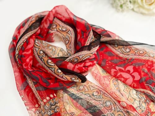 MINIDORA Lightweight Scarves for Women Elegant Floral Pattern Scarf Shawls Sunscreen Head Shawls - color: Style 14-red