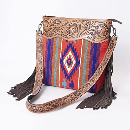 Merbaa Women Handtooled woolen saddle blanket hand woven Crossbody Bag - color: Orange