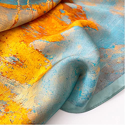 Aufeel Women's 100% Pure Mulberry Silk Small Square Scarf - Neckerchief Women - Silk Headscarf - 21" x 21" - color: Golden Tree