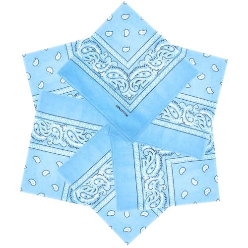 MDSTYLE 6 Pack 100% Cotton Bandanas 22” x 22" for Men & Women Paisley Handkerchief Headband Scarf Bandana - color: Light Blue