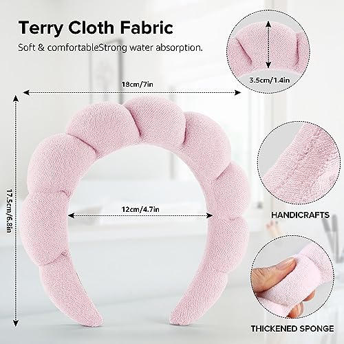 Ztomine Spa Headbands for Face Washing, Facials, Masks & Skin Treatments, Set of 2, 100% Cotton Terry Cloth, Plush Soft Absorbent Headband, Pink & Blue - color: Blue+Pink
