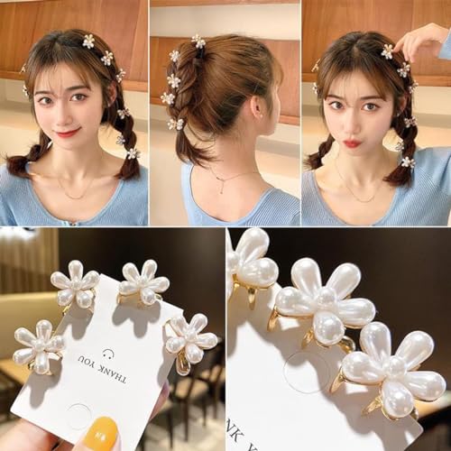 Gold Small Flower Hair Clips for Women, Cute Mini Tiny Little Sparkling Metal Flower Sweet Artificial Bangs Nonslip Hair Claw Clips Decorative (White) - color: White