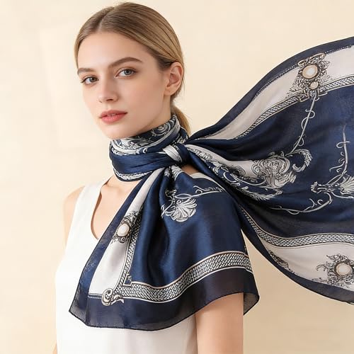 Silk Scarf Mulberry Silk Fashion Scarves Long Lightweight Shawl Wrap … - color: W03