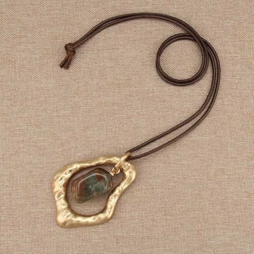 GelConnie Leather Necklaces Turquoise Long Boho Necklaces for Women Brown Chunky Circle Pendant Chocker Necklace Gold Sweater Necklace - style: Large Stone Pendant