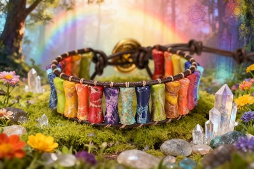 Sriomu 7 Chakra Bracelets for Women Handmade Natural Jasper Stone Healing Bead Bracelet Women Men Boho Friendship Inspirational Jewelry Natural Jasper Stone Double Layer Healing Bead Jewelry Gifts - color: Colorful - Black Leather