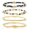 Dainty 14K Gold Lantern Beaded Bracelets Stack for Women,4PCS Colorful Glass Beads Stretch Stackable Bracelets Set Fashion Prom Jewelry Gift Friendship - color: Black