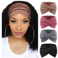 AQOKKA Extra Wide Headbands for Women Large Turban Headband Non Slip Boho Elastic Hairband Hair Twisted Knot Head Bands Accessories - color: 4 Pcs E: Black, Red, Coffee, Grey