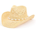 TOVOSO Western Cowgirl Hat, Straw Cowboy Hat for Women with Shapeable Brim, Beaded Hearts Trim, Shapeable Cowboy Hat - color: Beige