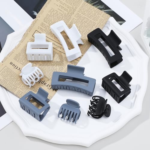CHANDAT 3 Style Claw Hair Clips Set for Women - 9 pcs Medium Rectangle Clips for Thick Hair, Square Clips for Thin Hair - Grey - color: Neutral