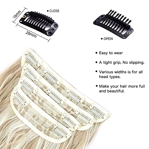 Clip in Natural Hair Extensions Long Wavy 4PCS Thick Hairpieces Dark Ash Blonde Mixed Bleach Blonde Double Weft Synthetic 20 Inch for Women (4pcs, 20Inch, 16H613#) - color: 16H613-Dark Ash Blonde Mixed Bleach Blonde