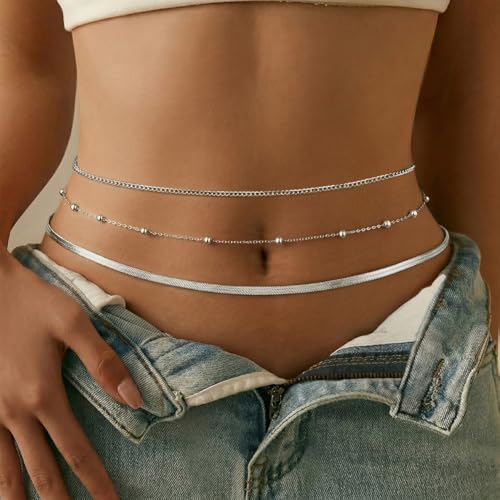 HERSIN Waist Chain for Women, 14k Gold/Silver Plated Dainty Waist Chain Cute Body Chain Gold Chain Belt for Womens Belly Chain Beach Accessories for Womens Summer Jewelry for Women Gifts - style: beadsnake-SL