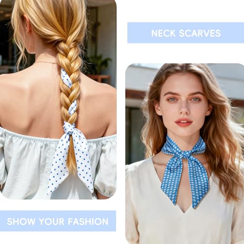 ZXZH 6 Pack Fashion Scarves for Women, Versatile Boho Head Scarf, Satin Scarf for Hair, Neck, Wrist, and Purse Accessories - color: Blue Preppy Print