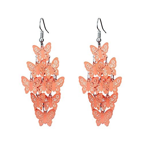 Nine Piece Butterfly Earrings Mix Color Bohemia Style Long Drop Dangle Hook Earrings Lightweight Fashion Style Butterfly Earrings Holiday Gifts Jewelry for Women - color: Orange