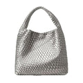 Woven Tote Bag For Women, Large Vegan Leather Travel Handbag, Casual Work Shoulder Bag, Underarm Commuter Hobo Bag With Purse - color: Silver