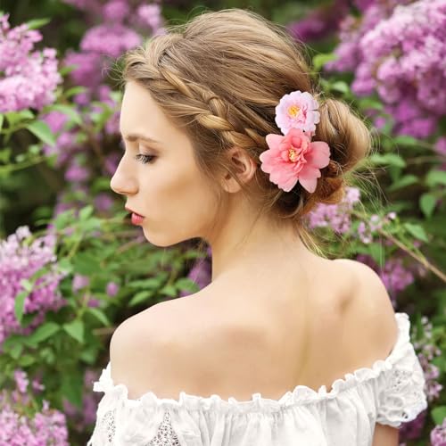 BBTO 21 Pcs Flower Hair Clip Rose Hair Clips Barrettes for Women Flower Accessories Boho Bride Claw Clip Hairpin Brooch Pin Headpiece for Wedding (Multicolor) - color: Multicolor