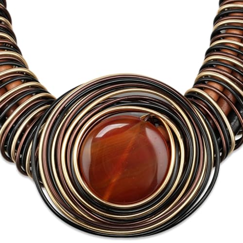 Ethnic Crystal Rhinestone Pendant Necklace Earrings Set Women Handmade Tribal Collar Choker Chunky Metal Bib Rope Chain African Statement Jewelry Set - color: NXR1425-brown