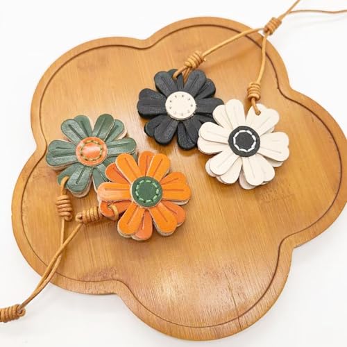 Handmade Genuine Leather Flower Bag Charm-Boho Accessories Leather Flowers Key Chain Purse Pendant Charms - color: B