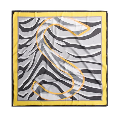 Women's Square Silk Like Head Scarf Large 35 inch Silk Feeling Hair Wrapping Satin Scarves for Sleeping Bandanas - color: A020-2 Twill Letter S Yellow