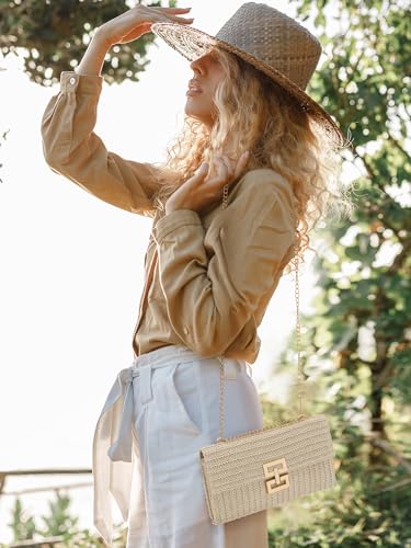 SWEETV CHUNLI Straw Purse Woven Beach Bag Summer Clutch Purse Boho Crossbody Bags for Women Small Raffia Shoulder Bag - color: Pearl White