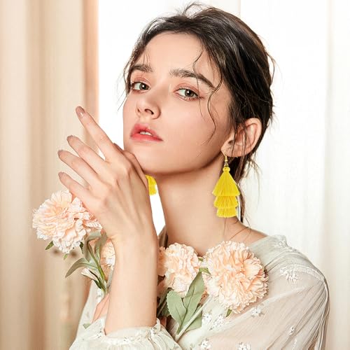 Earrings for Women Dangling, Layered Tassel Earrings Fringe Earrings Bohemian Studs Drop Earrings - color: Yellow
