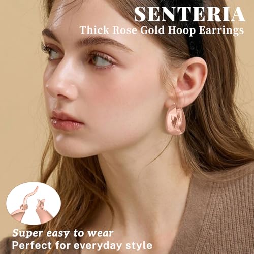 Senteria 12mm Wide Thick Hoop Earrings 925 Sterling Silver Hoop Earrings for Women Hypoallergenic 14K Real Gold Plated Hoops Large Earring Lightweight Chunky Hoops Earring for Women 25/30/40/50MM - color: Rose Gold-30mm