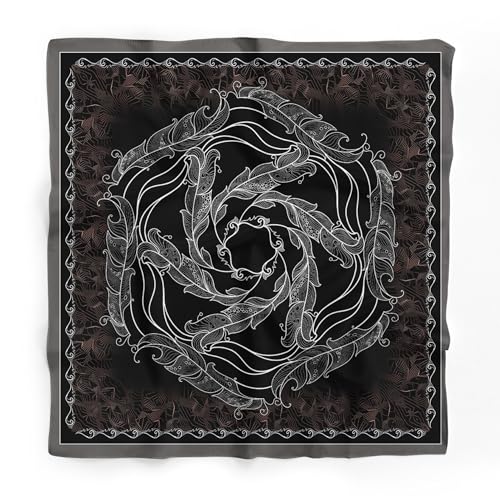 dscarf Womens Neck Scarf 21"x21" Small Square | Headband Scarf Ethnic Bandana Head Scarf Flowering Breathable Lightweight - color: Feather Design 1