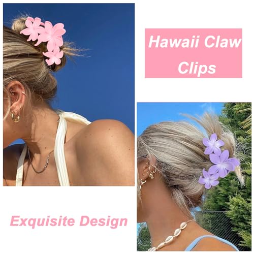 ANBALA 4PCS Flower Claw Hair Clips, Large Plumeria Hair Accessories for Women and Girls - Colorful Hawaiian Non-Slip Strong Hold Clips for Thick Hair - color: A-4pcs large colorful flower