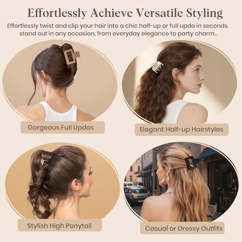 8 Pcs Medium Hair Clips for Women Girls - 2 Styles Rectangle and Double Row Teeth Small Claw Clips for Thin Fine Thick Hair, Matte Non-slip Strong Hold Jaw Clips Hair Accessories, Neutral - color: Neutral