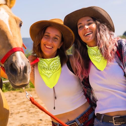 Blulu 12 Pack Neon Bandanas Bulk Multi Purpose Paisley Cowboy Bandanas for Men Women Headband Western Music Festival Rave - color: Light Yellow