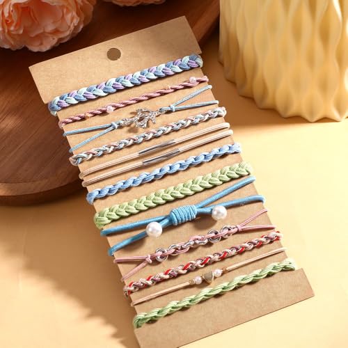 DIYDEC 12pcs Hair Ties Bracelet for Women Boho Braided Hair Ties No Damage Elastic Hair Bracelet Band for Girls Soft Thick Thin Long Curly Hair Accessories (Colour) - color: Colour