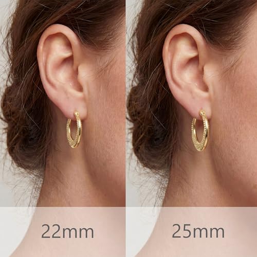 14K Gold Earrings for Women 14K Gold Hoop Earrings for Women Gold Hoop Earring for Womens Hoops Layered Textures and Subtle Bead Accents Hoops Earring for Womens 22/25 mm (25mm)