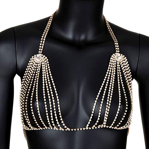 Sexy Bling Rhinstone Bra Body Chain Rhinstone Underwear Bra Harness Crystal Body Chain Jewelry Bikini Crystal Bralette Underwea for Women - color: Gold