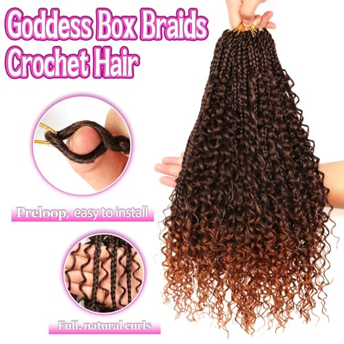 Goddess Boho Box Braids Crochet Hair-8 Packs 18 Inch Crochet Box Braids for Black Women Pre Looped (T30, 18 Inch (Pack of 8)) - color: T30, size: 18 Inch (Pack of 8)