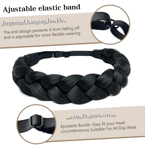 Black Braided Headbands Hair Piece for Women Synthetic Hair Head Bands Handmade Braid Hairband Hair Accessories Elastic Stretch Headwrap Braided Hair Band - color: 1B-Natural Black