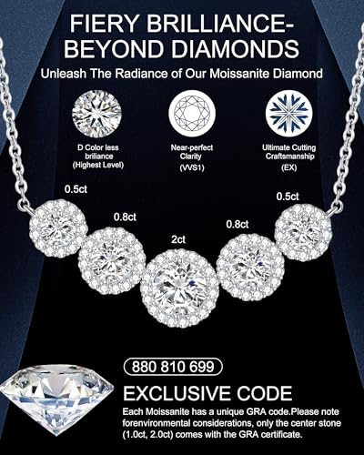 Moissanite Necklace for Women, 1.7-7.6 Carat Heart Necklace Engraved 'I LOVE YOU' Gift for Wife, Wedding Anniversary Birthday Gifts for Women, Jewelry Gifts for Her Wife Mom Girlfriend Lady - style: Halo Moissanite-4.6 Carats